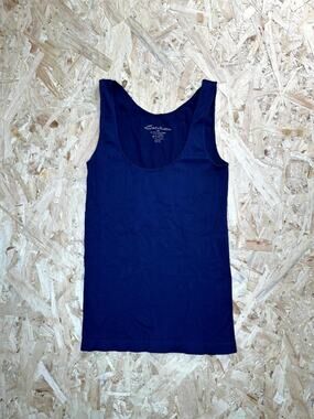 Seductions Seamless Ribbed Tank Top Womens Size S/M Navy Blue Scoop Neck Stretch